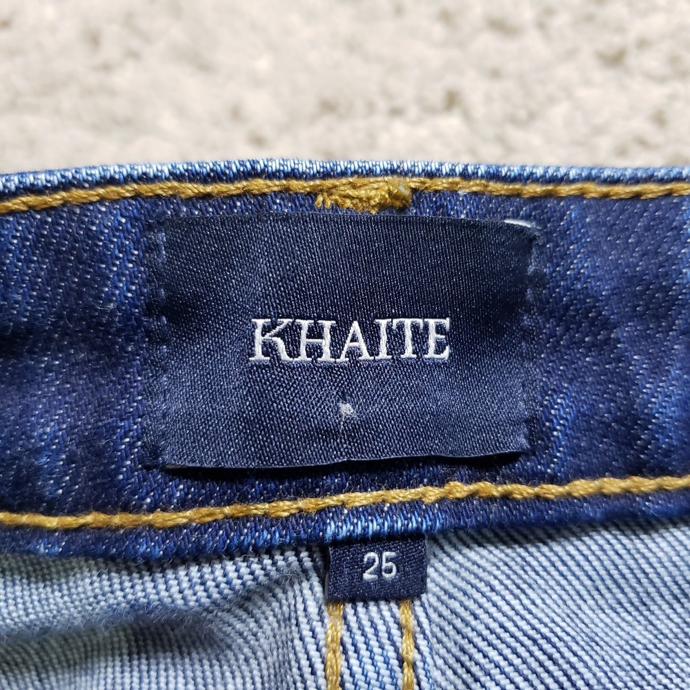 Khaite Vanessa Dark Wash Denim High Rise Jeans Size 25 Raw Hem Straight Stretch - Picture 10 of 13